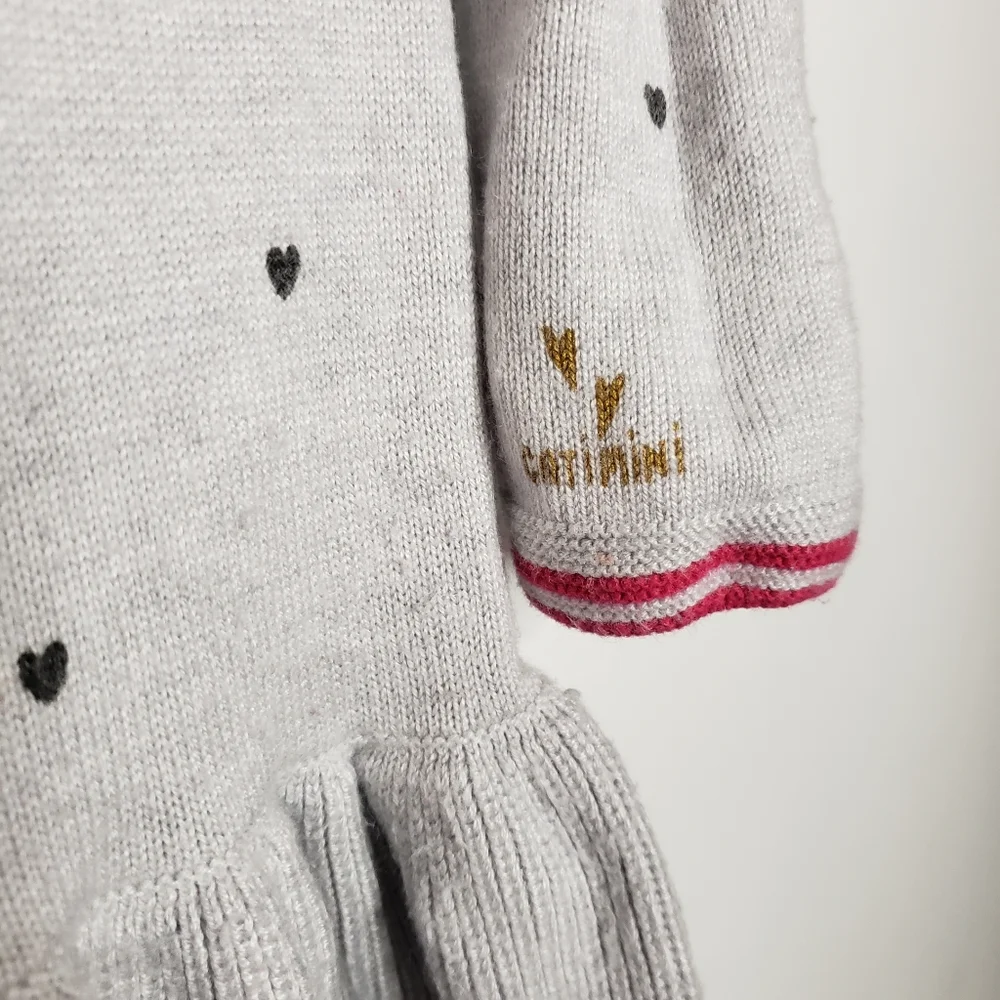 Catimini 4 Toddler Girl Long Sleeve Sweater Dress Heart Floral Animal Design